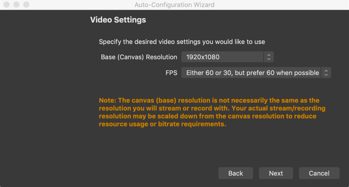 Video settings